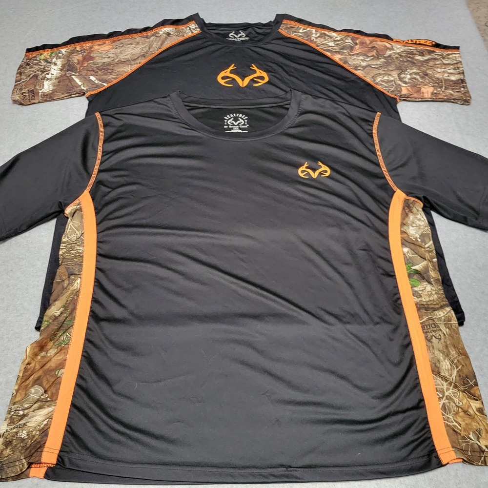Two Realtree Performance Shirts 2XL Hunting, Blaze Orange, Camo